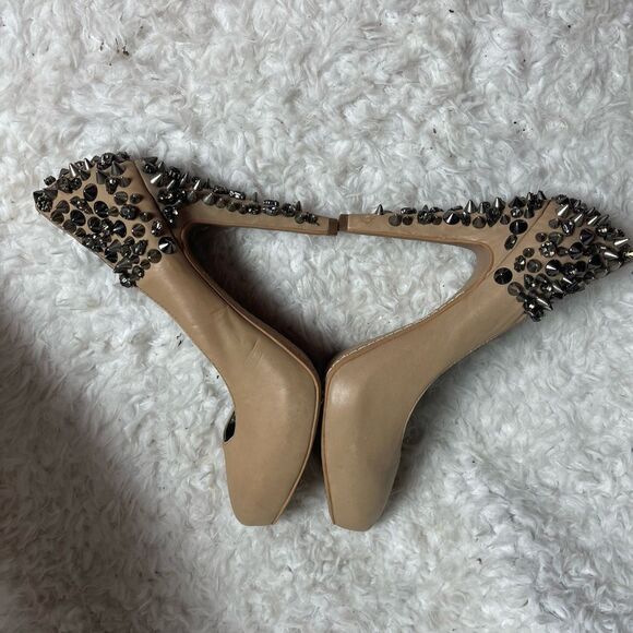 Sam Edelman leather tan spikes hidden platform slip on heels size 8M - Picture 5 of 12